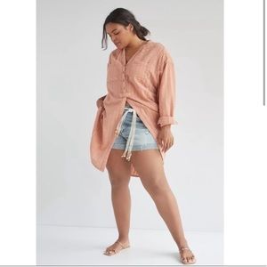 Anthropologie Pilcro Seersucker‎ Tunic Button Down Orange Women’s Large